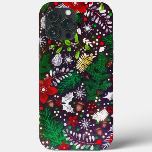 Funda Para iPhone 13 Pro Max Bosque Botánico de Navidad Vintage festivo