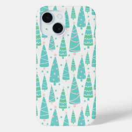 Funda Para iPhone 15 Bosque de árboles de Navidad Pastel
