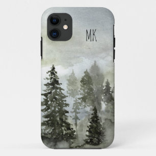 Funda Para iPhone 11 Bosque de bosques de color agua con monograma