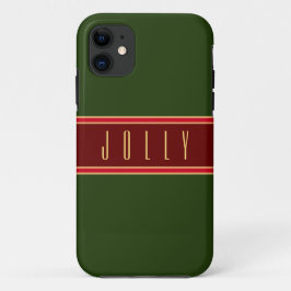 Funda Para iPhone 11 Bosque festivo Green Burgundy Stripes "Jolly" Text