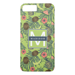 Funda Para iPhone 8 Plus/7 Plus Bosquejo de la fruta tropical en modelo verde