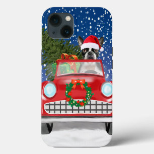 Funda Para iPhone 13 Boston terrier Perro Conduciendo Coche En Nieve Na