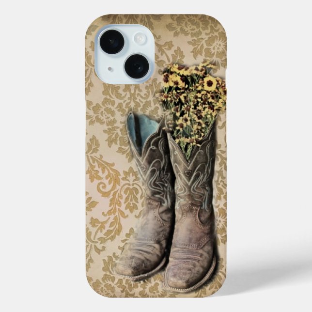 Funda De Case-Mate Para iPhone bota de vaquero rústica damasco de occidente (Reverso )