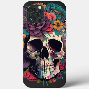 Funda Para iPhone 13 Pro Max Botánica de cráneo floral y huesos