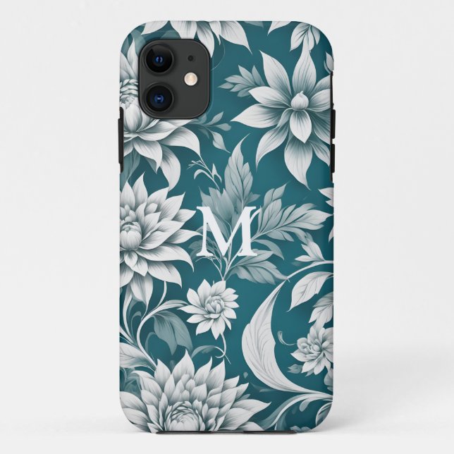 Funda De Case-Mate Para iPhone Botánica Verde azulada y Blanca Personalizada (Reverso)