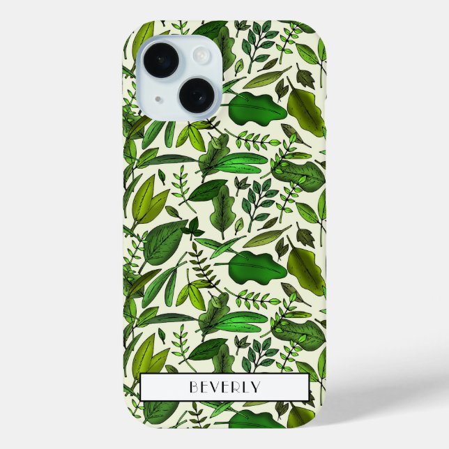 Funda De Case-Mate Para iPhone Botánica verde monograma moderno (Reverso )