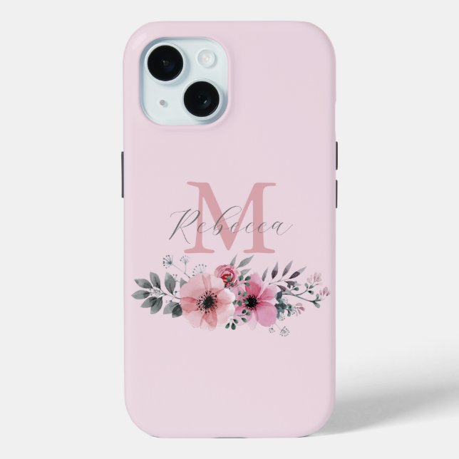 Funda De Case-Mate Para iPhone Botánico chic rosa palo acuarela floral  (Reverso )