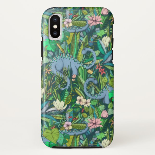 Funda De Case-Mate Para iPhone Botánico improbable con los dinosaurios - verde (Reverso)
