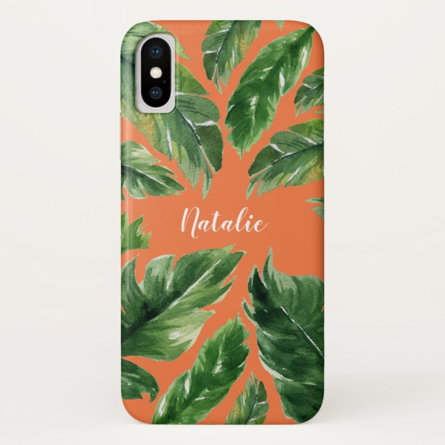 Funda De Case-Mate Para iPhone Botánico moderno de la hoja tropical verde de (Reverso)