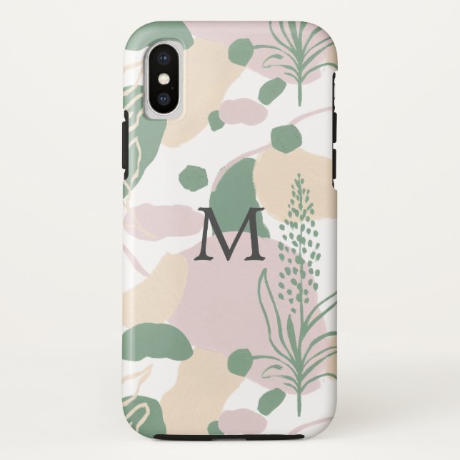 Funda De Case-Mate Para iPhone Botánicos abstractos geométricos con monograma en  (Reverso)