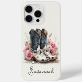 Funda Para iPhone 15 Pro Max Botas de cuero elegantes con flores monogramadas