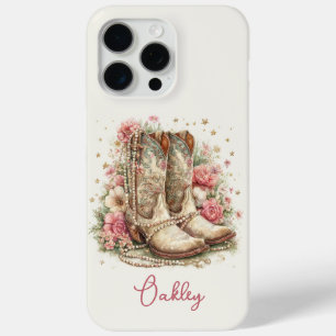 Funda Para iPhone 15 Pro Max Botas de vaquera elegantes con flores monogramadas