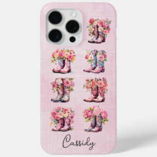 Funda Para iPhone 15 Pro Max Botas de vaquera rosas con flores monogramadas
