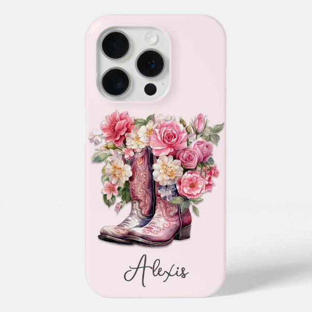 Funda De Case-Mate Para iPhone Botas rosadas con flores monogramadas (Reverso )
