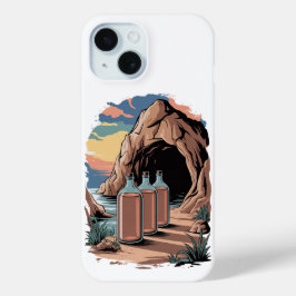 Funda Para iPhone 15 Botellas Cerca De Una Entrada De Cueva