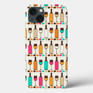 Funda Para iPhone 13 Botellas de vino y vasos retro