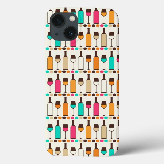 Funda De Case-Mate Para iPhone Botellas de vino y vasos retro (Reverso)