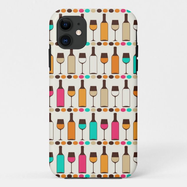 Funda De Case-Mate Para iPhone Botellas de vino y vasos retro (Reverso)