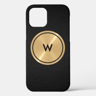 Funda Para iPhone 12 Pro Botón de oro y acero inoxidable negro Metalizado