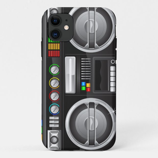 Funda De Case-Mate Para iPhone botones de arco iris retro boombox ghetto master (Reverso)