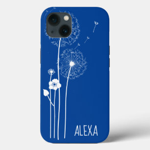 Funda Para iPhone 13 Bouquet de Dandelion blanco sobre azul