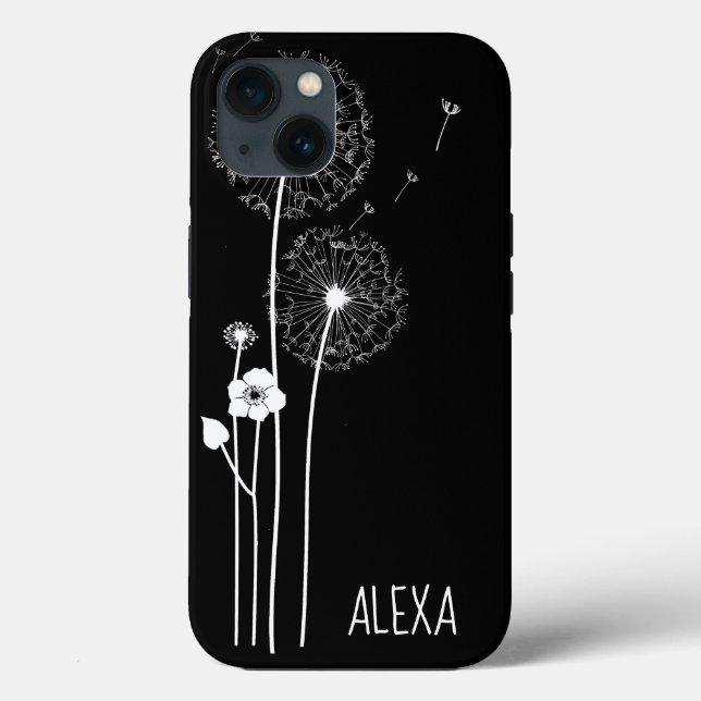 Funda De Case-Mate Para iPhone Bouquet de Dandelion blanco sobre negro (Reverso )
