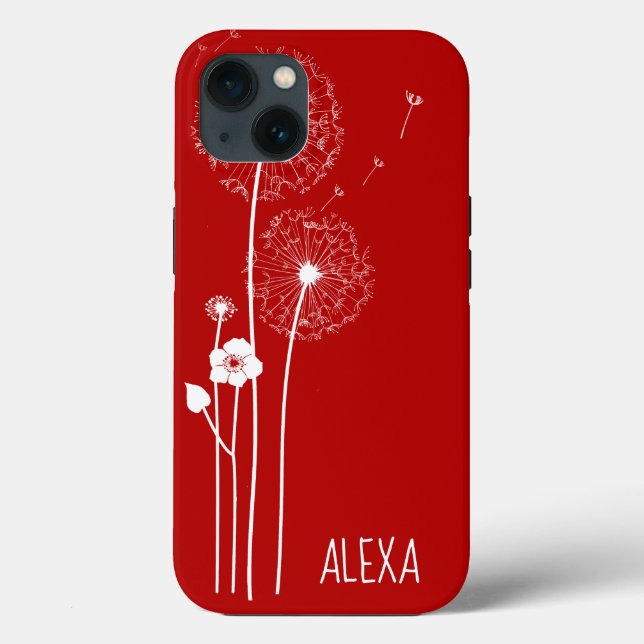 Funda De Case-Mate Para iPhone Bouquet de Dandelion blanco sobre rojo (Reverso )