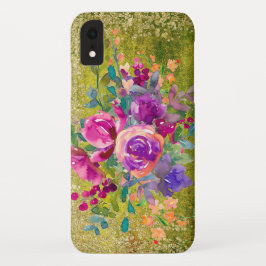 Funda Para iPhone XR Bouquet de flores acuáticas sobre verde rústico