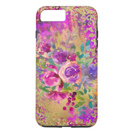 Funda Para iPhone 8 Plus/7 Plus Bouquet de flores de color de agua sobre rosa de f