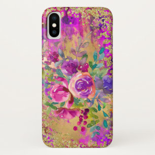 Funda Para iPhone X Bouquet de flores de color de agua sobre rosa de f