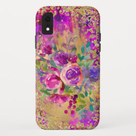 Funda Para iPhone XR Bouquet de flores de color de agua sobre rosa de f