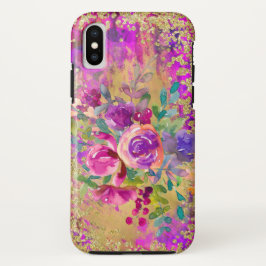 Funda Para iPhone X Bouquet de flores de color de agua sobre rosa de f