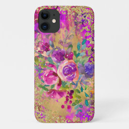 Funda Para iPhone 11 Bouquet de flores de color de agua sobre rosa de f