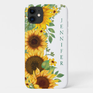 Funda Para iPhone 11 Bouquet de girasol amarillo y verde personalizado