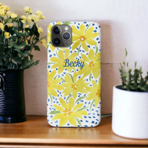 Funda Para iPhone 11 Pro Bouquet de margarita amarilla con puntos azules