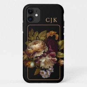 Funda Para iPhone 11 Bouquet floral oscuro del viejo mundo con monogram