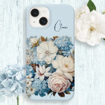 Funda Para iPhone 14 De Case-Mate Bouquet floral vintage de Moda personalizada<br><div class="desc">Hermoso ramo de flores mixtas blancas,  rosas y azules sobre fondo azul cielo con campo de texto de personalizable.</div>