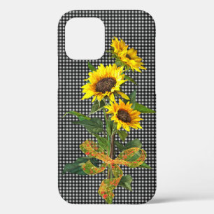 Funda Para iPhone 12 Bouquet girasol en Black Gingham