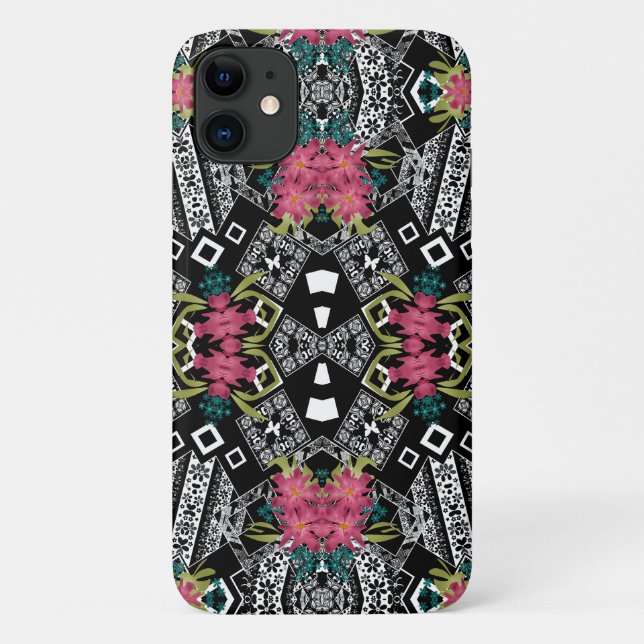 Funda De Case-Mate Para iPhone Bouquets de flores rosadas sobre una geométrica (Reverso)