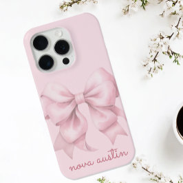 Funda Para iPhone 15 Pro Bow rosa de moda personalizado con monograma de no