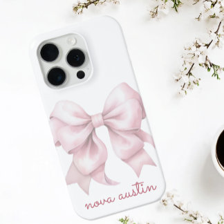 Funda Para iPhone 15 Pro Bow rosa de moda personalizado con monograma de no