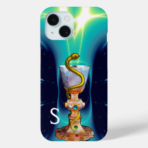 Funda Para iPhone 15 BOWL DE HYGEIA Medicina, Farmacia Monograma Azul