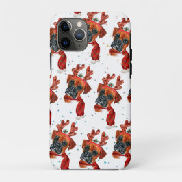 Funda Para iPhone 11 Pro Boxer Raza Acuarela Perro Patrón Estrellas Navidad