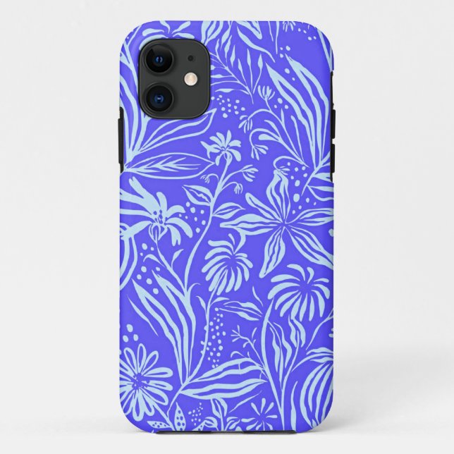 Funda De Case-Mate Para iPhone Bright blue-Lilac floral pattern (Reverso)