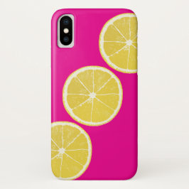 Funda Para iPhone X Bright Pink & Yellow Lemon Citrus iPhone/iPad Case