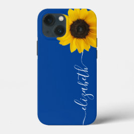 Funda Para iPhone 13 Mini Bright Sunflower Script Stem Name Blue iPhone Case