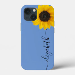 Funda Para iPhone 13 Mini Bright Sunflower Script Stem Name Blue iPhone Case