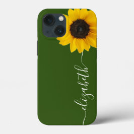 Funda Para iPhone 13 Mini Bright Sunflower Script Stem Name Green Phone Case