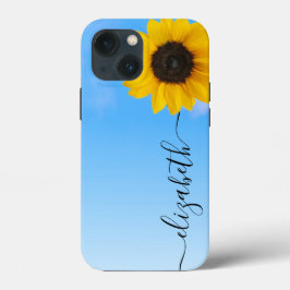 Funda Para iPhone 13 Mini Bright Sunflower Sky Script Stem Nombre de teléfon