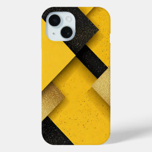 Funda Para iPhone 15 Brillante Amarillo y Negro Geométrico Abstracto